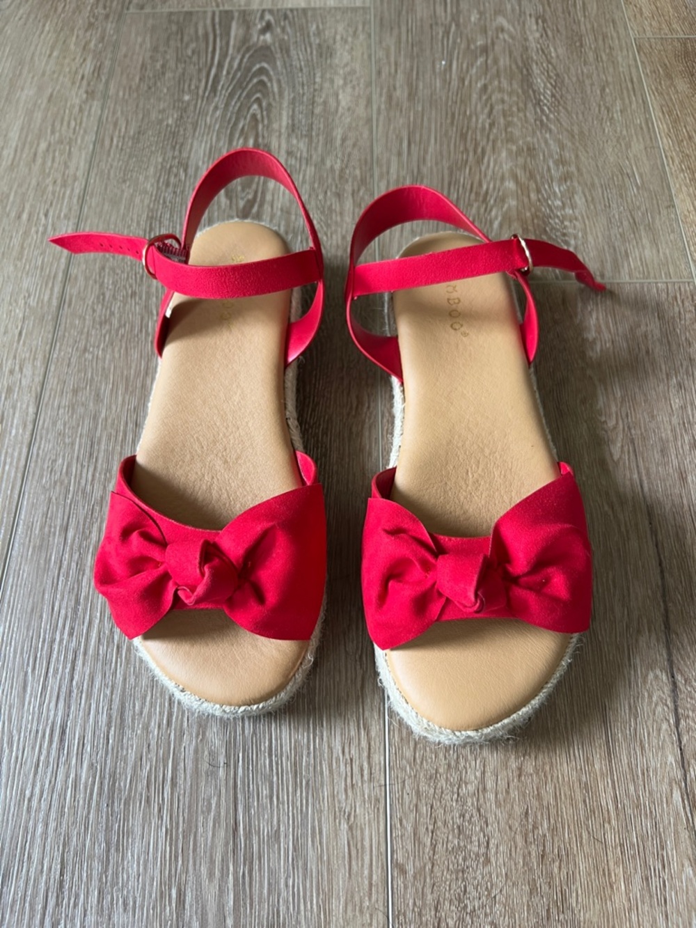 BAMBOO Red Bow Espadrille Sandals